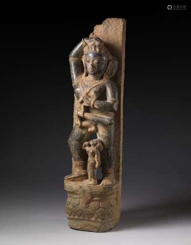 Arte Indiana A black stone erotic figure North-Eastern India...