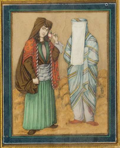 Arte Islamica A painting depicting two women Ottoman Turkey,...