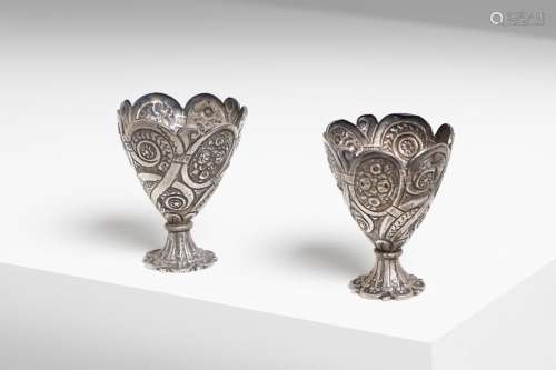 Arte Islamica A pair of silver embossed zarfs Ottoman empire...