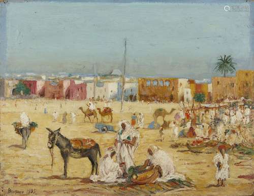 Arte Islamica BonfantiThe market place. Dated 1935.Oil on ca...