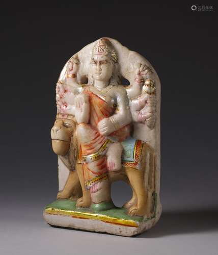 Arte Indiana A polychrome marble figure of Durga over the li...