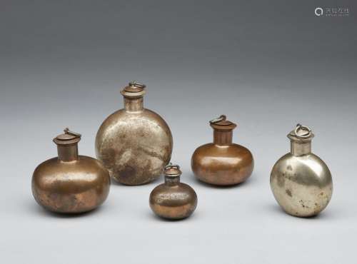 Arte Indiana A group of five pilgrim metal flasks Northern I...