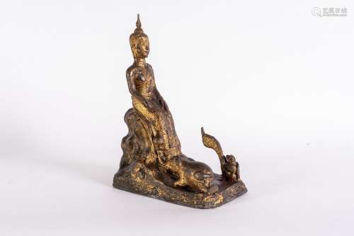 Arte Sud-Est Asiatico A bronze lacquered figure of Buddha Th...
