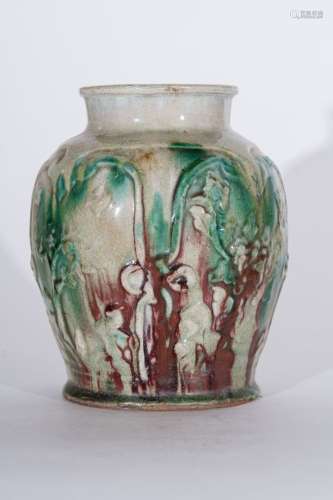 Arte Cinese A Sancai style vase moulded with floral motifs a...