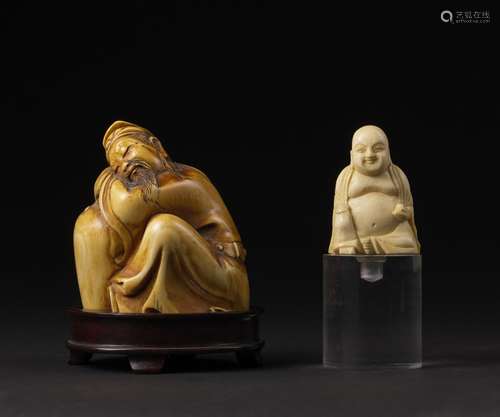 Arte Cinese Two ivory carving: one Budai and a scholar China...