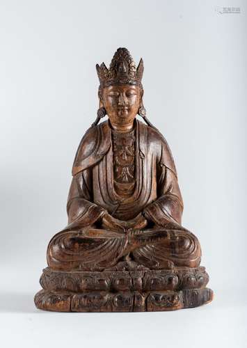 Arte Cinese A hardwood sculpture of Guanyin China, Yuan dyna...