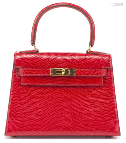 Hermès, mini Kelly 20 en cuir de Lézard rouge