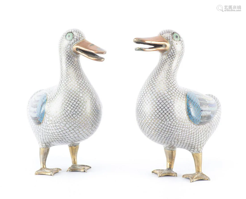 Paire de canards en cloisonné de Chine d'é