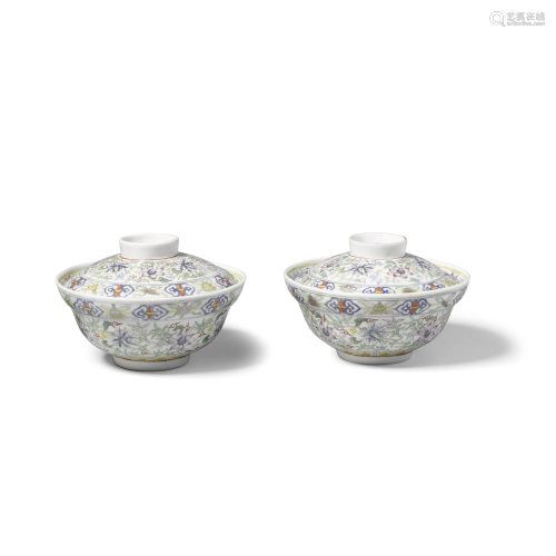 Two enameled covered bowls Six-character Jiaqing mark,