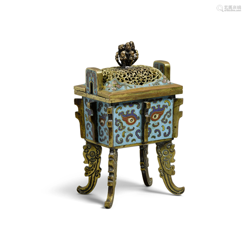 A cloisonné enameled footed bronze censer, DING