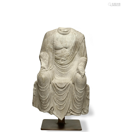 A FINE AND RARE MARBLE TORSO OF MAITREYA Tang dynasty