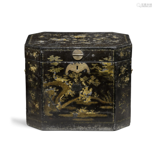 A mother-or-pearl inlaid black lacquer storage chest