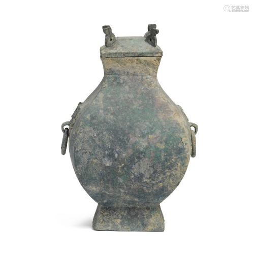 An archaic bronze fanghu and cover Han dynasty
