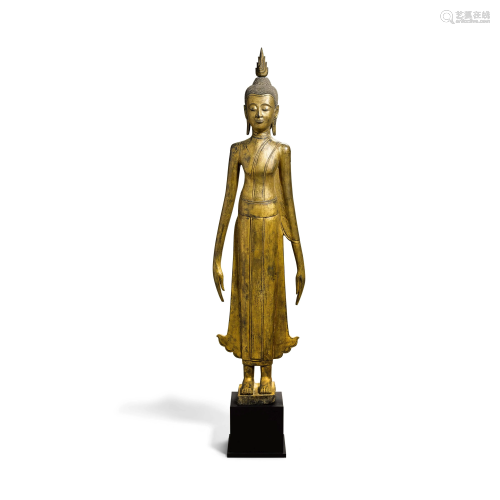 A tall standing wood figure of a bodhisattva Laos, 19th