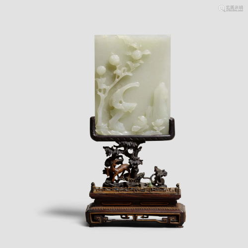 A white jade plaque mounted table screen Qing dynasty