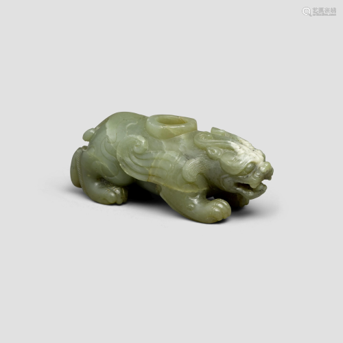 A celadon jade figure of a mythical beast Ming style,