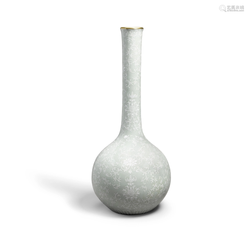 A celadon ground white slip decoration ovoid vase 19th