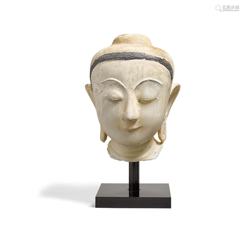 A white marble head of the Buddha Burma, 19th century