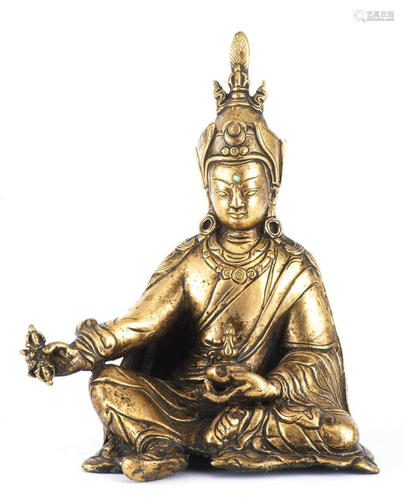 Lama du Tibet assis en bronze doré, XIXe