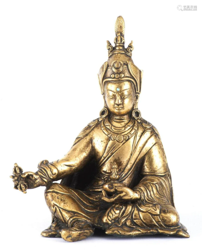 Lama du Tibet assis en bronze doré, XIXe