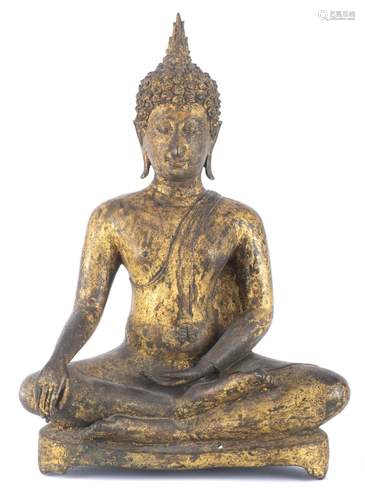 Bouddha de style Ayuttaya en bronze à patine verte