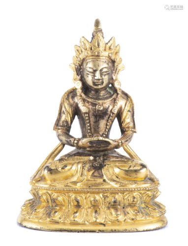 Bouddha Amitayus en bronze doré d'époque