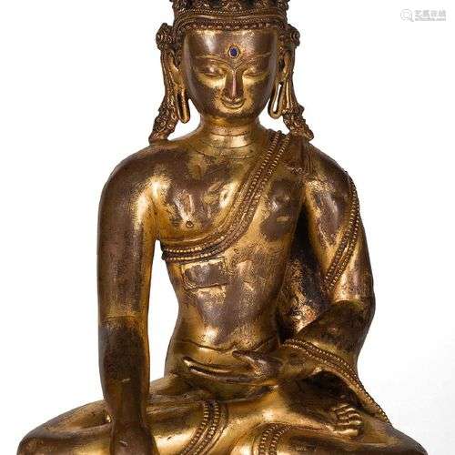 Statue en bronze doré, représentant le Bouddha assis en médi...