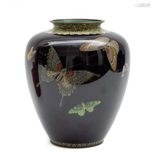 A Japanese cloisonné butterfly vase