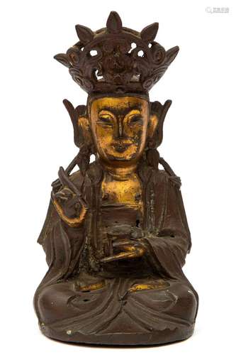 A Chinese parcel-gilt bronze figure of Guanyin