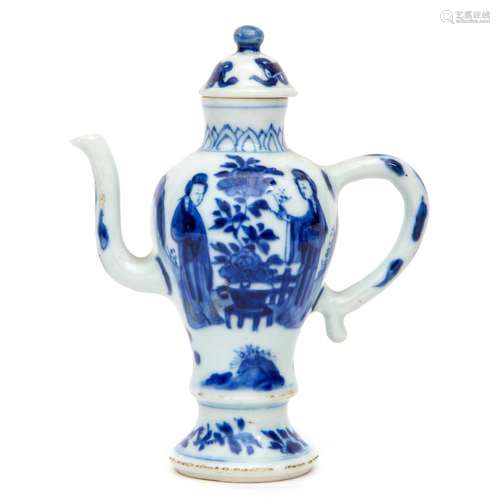 A small blue and white wine ewer