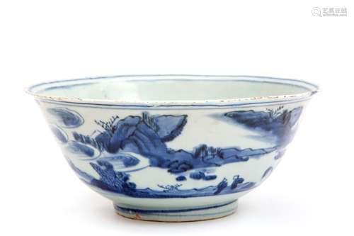 A blue and white bowl, possibly Ming/Transitional period