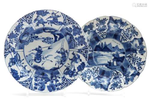 Two blue and white deep plates