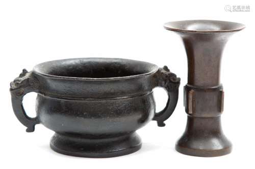 A Ming bronze censer and a vase