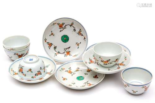 Five famille verte cups and saucers