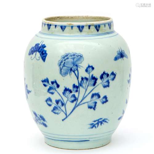 A Transitional period blue and white floral jar