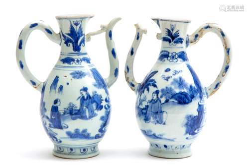 Two Transitional period blue and white ewers