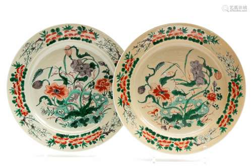 Two cafe-au-lait floral plates