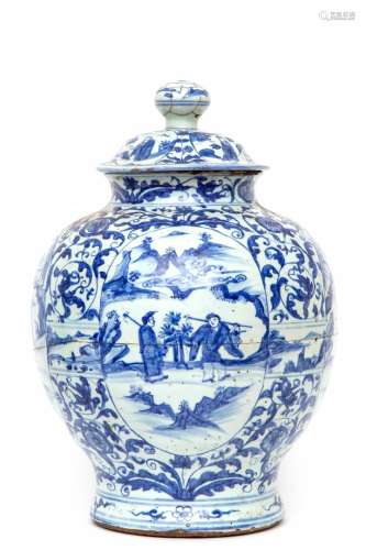 A Large Blue and White Jar and Cover