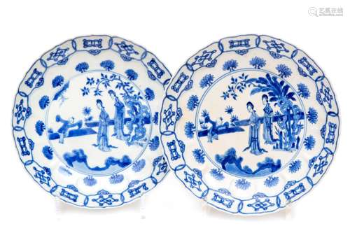 A pair of Kangxi blue and white plates