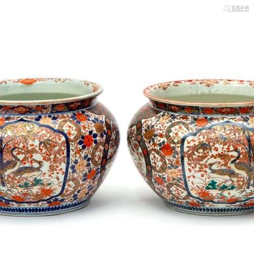 Two Japanese imari porcelain cachepots