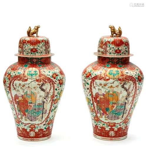 Two large Japanese imari lidded floor vases