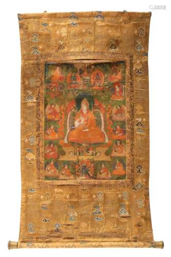 A Sino Tibetan thangka depicting Tsonghkhapa