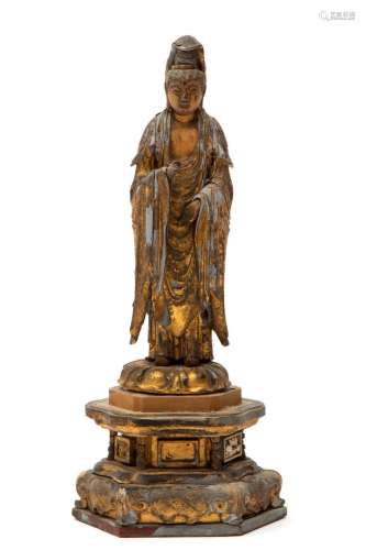 A Japanese wood lacquer figure of Guanyin