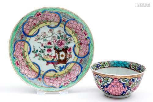 A famille rose tea bowl and saucer