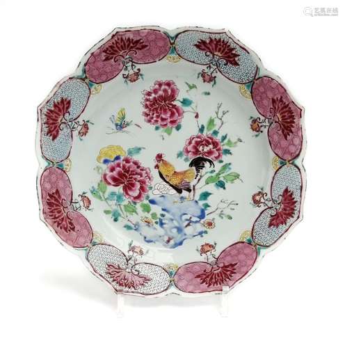 A famille rose cockerel plate