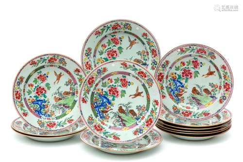 Twelve famille rose plates