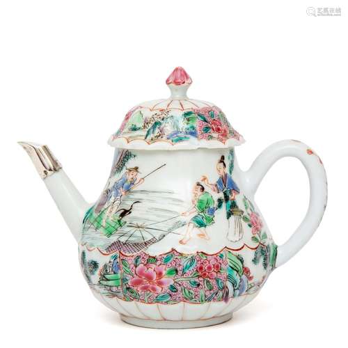 A famille rose teapot with figures