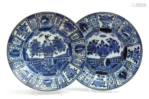 Two Japanese Arita blue and white chargers