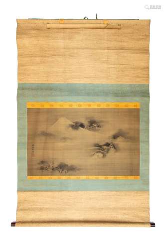 Mount Fuji and dragon, a Japanese scroll painting, Kano Tôsh...