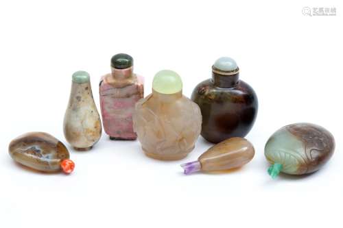 Seven Chinese carved mineral and hardstone snuff bottles
